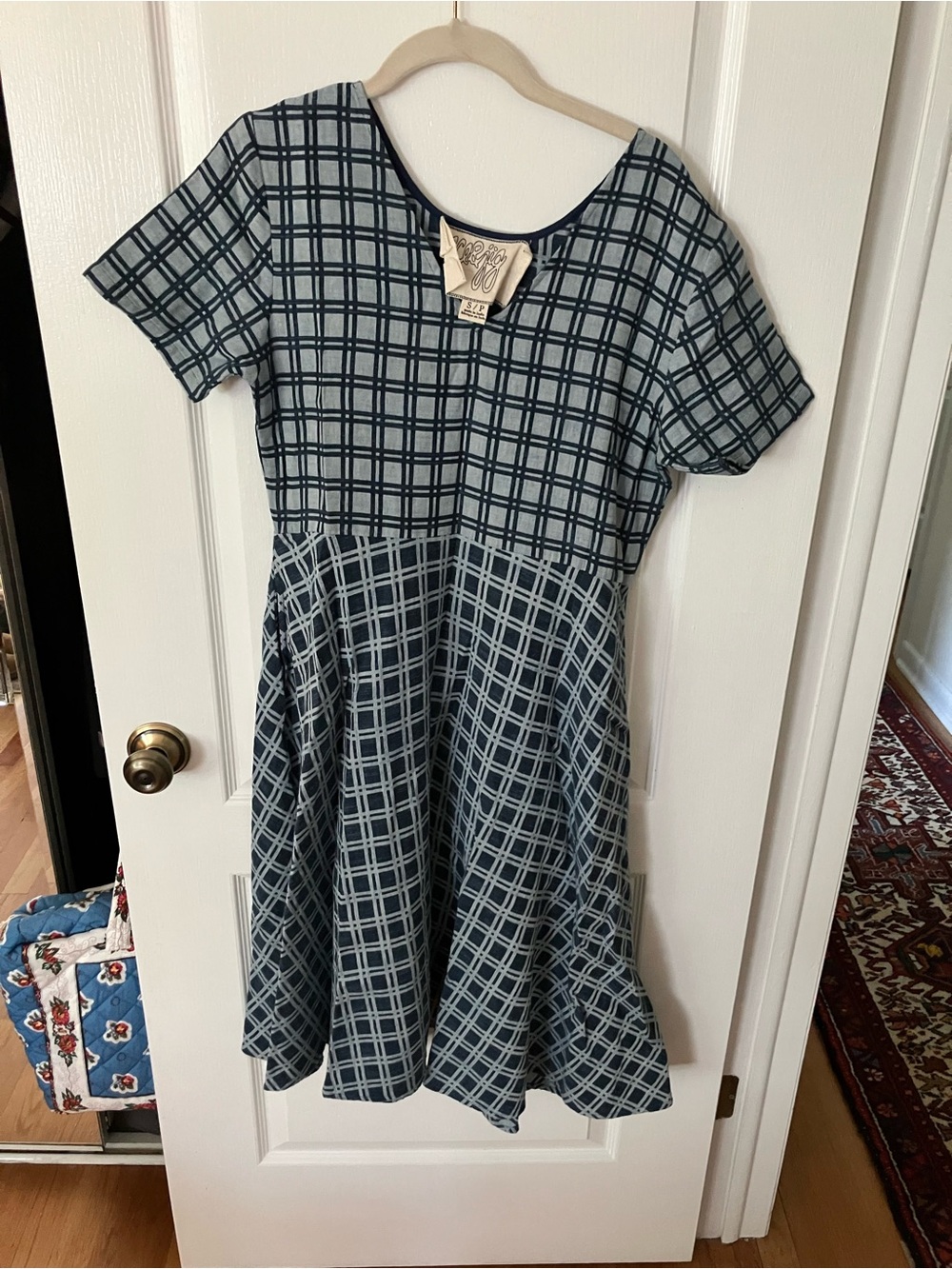 Ace & Jig Navy and Light Blue Plaid Midi Dress